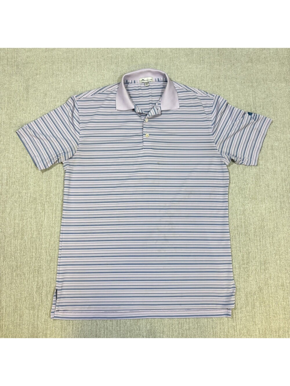 Peter Millar Summer Comfort Mens M Blue White Striped Golf Polo Brownwood CC